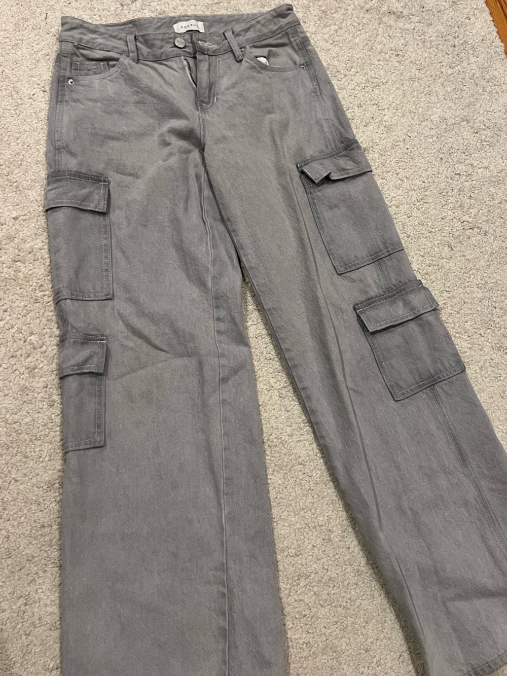 Pacific Sunwear Women's Straight Leg Gray Cargo Jeans